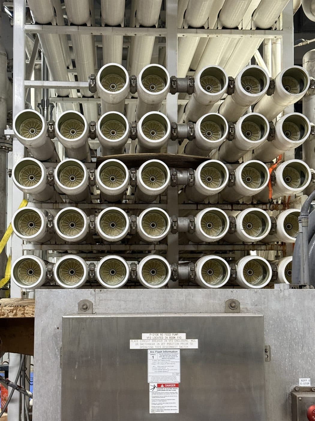 Reverse osmosis membrane element being serviced